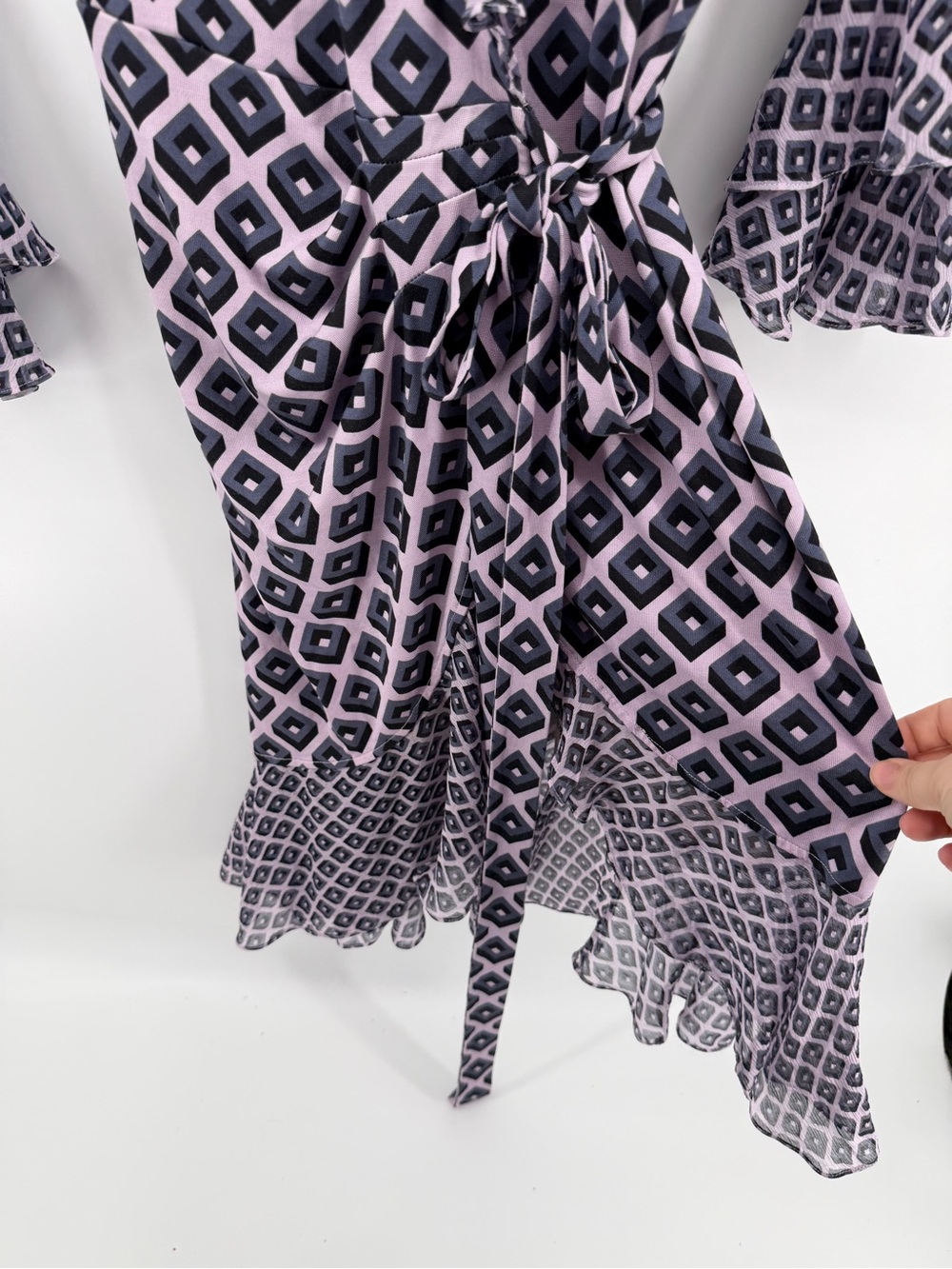 Diane Von Furstenberg Whimsigoth Retro Office Siren Lavender/Navy Midi Dress Sz8 - Picture 6 of 14